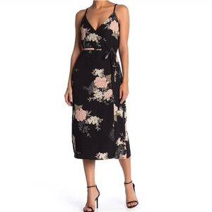 Floral Black and Pink Wrap Dress